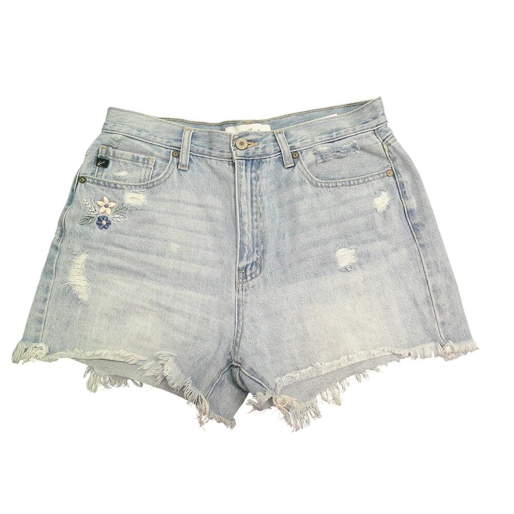 KanCan Flower Accent Embroiderd Jean Shorts